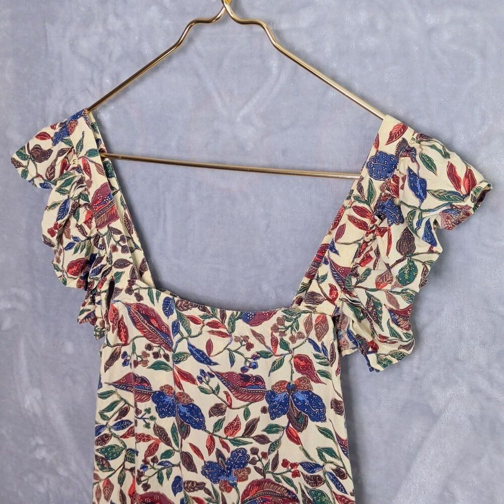 HOUSE OF HARLOW 1960 Cream Floral Flutter Sleeve Midi Dress Size S Boho Ruffle - Picture 5 of 10